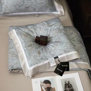 Luxury Blue Digital Printing Summer Quilt 100% 500tc Lyocell Duvet Bed Sheet Custom 4PCS Bedding Set