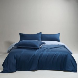 High Class 300tc Lyocell Quilt Cover Bed Sheets Pillowcases 1.8/2m Navy Blue Bedding Set