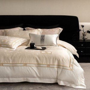 High Class Home Textile Jacquard Duvet Quilt Cover Champagne Bed Sheet 4PCS Pure Cotton Bedding Set