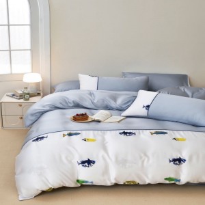 300tc Lyocell Bed Set Adults And Children Cartoon Digital Printing Duvet Cover Blue Bed Sheets Bedding Set