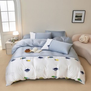 300tc Lyocell Bed Set Adults And Children Cartoon Digital Printing Duvet Cover Blue Bed Sheets Bedding Set
