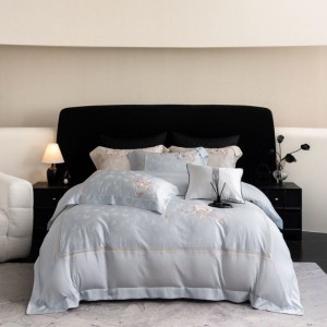 High Grade 100S Australian Cotton Jacquard Duvet Cover Double Pillowcases Soft Bed Sheet Baby Blue Bedding Set