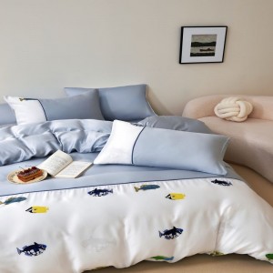 300tc Lyocell Bed Set Adults And Children Cartoon Digital Printing Duvet Cover Blue Bed Sheets Bedding Set