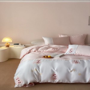 Pink Cartoon Printed Quilt Cover Bed Sheet Single/Queen/King Size 4PCS 60S Lyocell Bedding Set