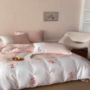 Pink Cartoon Printed Quilt Cover Bed Sheet Single/Queen/King Size 4PCS 60S Lyocell Bedding Set