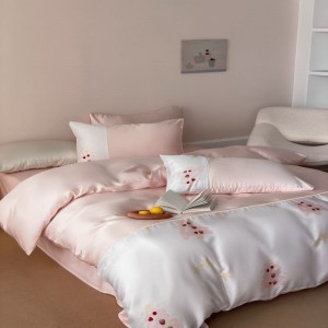 Pink Cartoon Printed Quilt Cover Bed Sheet Single/Queen/King Size 4PCS 60S Lyocell Bedding Set