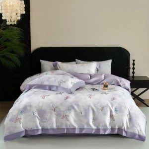 60% Lyocell 40% Cotton Digital Printing Duvet Cover Purple Bed Sheet Custom Bed Linen 4PCS Bedding Set