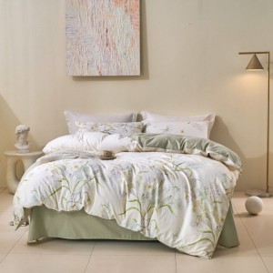 Pure Cotton Digital Printing Duvet Cover Bed Sheet Pillowcases 4PCS Green Floral Bedding Set