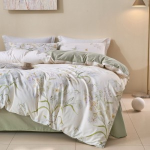 Pure Cotton Digital Printing Duvet Cover Bed Sheet Pillowcases 4PCS Green Floral Bedding Set