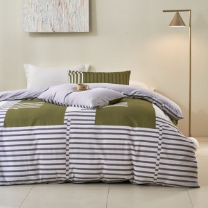 Stripe Printed Duvet Quilt Comforter Cover 100% 300tc Cotton Bed Sheet Bedding Set