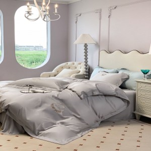 Gray 100% Lyocell Embroidery Quilt Cover Queen King Bed Sheets Bedding Set