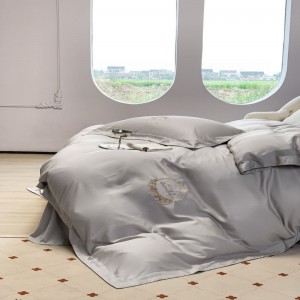 Gray 100% Lyocell Embroidery Quilt Cover Queen King Bed Sheets Bedding Set