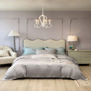 Gray 100% Lyocell Embroidery Quilt Cover Queen King Bed Sheets Bedding Set