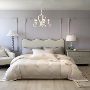 White Home Hotel Textile 100% Lyocell Bed Sheets Embroidery Quilt Cover Four Piece Bedding Set