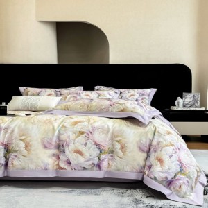 2025 New Long Staple Cotton Digital Printing Purple Floral Bedding Set