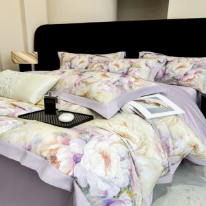2025 New Long Staple Cotton Digital Printing Purple Floral Bedding Set