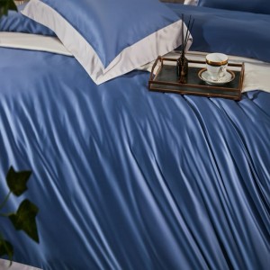 Luxury Home Textile Bed Set Blue Over 700TC Pima Cotton Duvet Cover Bed Sheets Solid Color Queen King Bedding Set