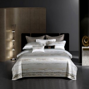 100S Egyptian Cotton Yarn-dyed Jacquard Duvet Quilt Cover Gray Bed Sheet Light Luxury Bedding Set