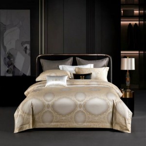 100S Egyptian Giza Long Staple Cotton Home Bedding Set Yarn-dyed Jacquard Duvet Cover Gold Bed Sheets