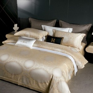 100S Egyptian Giza Long Staple Cotton Home Bedding Set Yarn-dyed Jacquard Duvet Cover Gold Bed Sheets