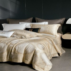 100S Egyptian Giza Long Staple Cotton Home Bedding Set Yarn-dyed Jacquard Duvet Cover Gold Bed Sheets