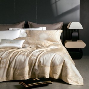 100S Egyptian Giza Long Staple Cotton Home Bedding Set Yarn-dyed Jacquard Duvet Cover Gold Bed Sheets