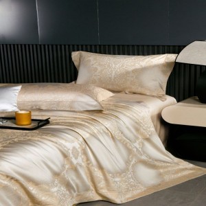 100S Egyptian Giza Long Staple Cotton Home Bedding Set Yarn-dyed Jacquard Duvet Cover Gold Bed Sheets