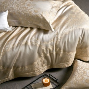 100S Egyptian Giza Long Staple Cotton Home Bedding Set Yarn-dyed Jacquard Duvet Cover Gold Bed Sheets