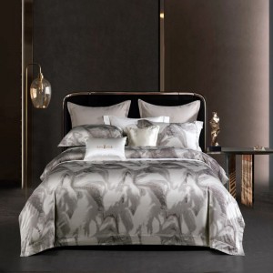 100S Egyptian Giza Long Staple Cotton Yarn-dyed Jacquard Duvet Cover Bed Sheet Gray Bedding Set