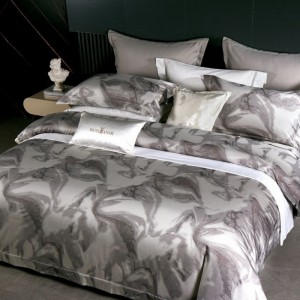 100S Egyptian Giza Long Staple Cotton Yarn-dyed Jacquard Duvet Cover Bed Sheet Gray Bedding Set