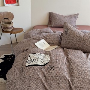 100% cotton jacquard home hotel textile brown comforter cover with 2 high-end pillowcases coverlets bedding set manufacture