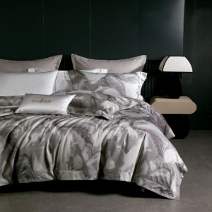 100S Egyptian Giza Long Staple Cotton Yarn-dyed Jacquard Duvet Cover Bed Sheet Gray Bedding Set