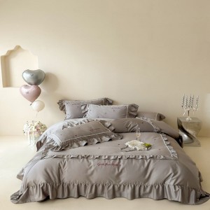 2025 New Arrival Embroidery Quilt Cover 100S Cotton Bed Sheet Gray 4PCS Bedding Set