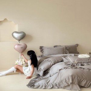 2025 New Arrival Embroidery Quilt Cover 100S Cotton Bed Sheet Gray 4PCS Bedding Set