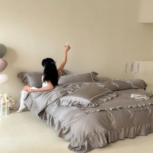 2025 New Arrival Embroidery Quilt Cover 100S Cotton Bed Sheet Gray 4PCS Bedding Set