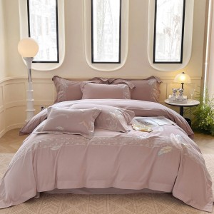 Simple style embroidery home textile cotton bed linen pink sanding duvet quilt comforter cover bedding set wholesaler
