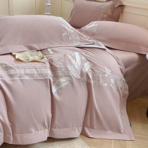 Simple style embroidery home textile cotton bed linen pink sanding duvet quilt comforter cover bedding set wholesaler
