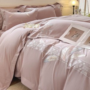 Simple style embroidery home textile cotton bed linen pink sanding duvet quilt comforter cover bedding set wholesaler