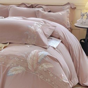 Simple style embroidery home textile cotton bed linen pink sanding duvet quilt comforter cover bedding set wholesaler