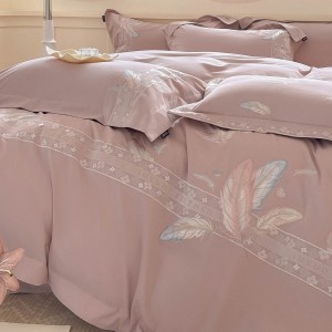Simple style embroidery home textile cotton bed linen pink sanding duvet quilt comforter cover bedding set wholesaler