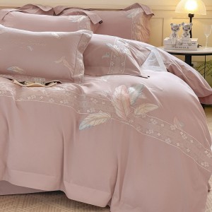Simple style embroidery home textile cotton bed linen pink sanding duvet quilt comforter cover bedding set wholesaler