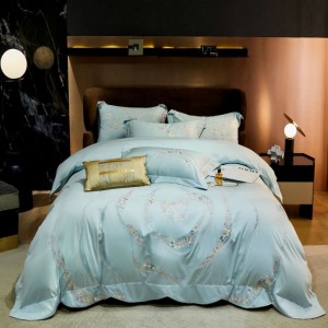 180S Pure Cotton Embroidery Duvet Cover Blue Bed Sheet Queen King Bedding Set