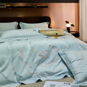 180S Pure Cotton Embroidery Duvet Cover Blue Bed Sheet Queen King Bedding Set