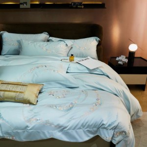 180S Pure Cotton Embroidery Duvet Cover Blue Bed Sheet Queen King Bedding Set