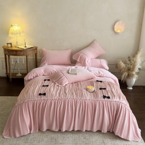 Exquisite pink pillowcase soft 200*230cm velvet quilt cover queen size hotel home textile milk velvet bedding set manufacturer