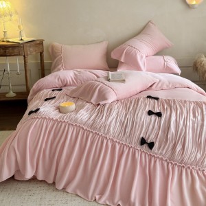 Exquisite pink pillowcase soft 200*230cm velvet quilt cover queen size hotel home textile milk velvet bedding set manufacturer