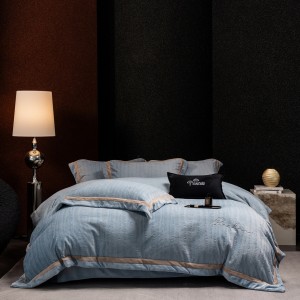 High-quality blue solid color milk fleece quilt cover warm bed linen queen size bedding set wholesaler