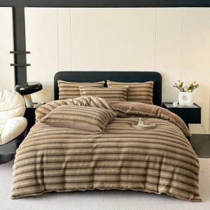 Warm winter fleece comforter cover customizable double size coverlets fitted flat sheet khaki solid color home textiles bedding set wholesaler