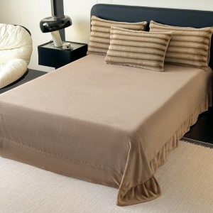 Warm winter fleece comforter cover customizable double size coverlets fitted flat sheet khaki solid color home textiles bedding set wholesaler