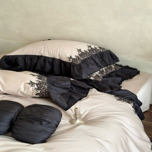 500TC Long Staple Cotton Black Lace Embroidery Quilt Cover Super Soft Bed Sheet Bedding Set